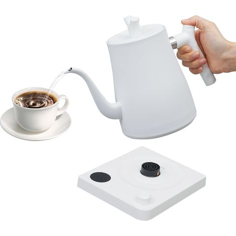 Bouilloire électrique col de cygne 1000 W en acier inoxydable avec socle intelligent, bouilloire de 1 l avec réglage de la température de 40 à 100 °C, pour eau, café, thé (blanc) (1/5)