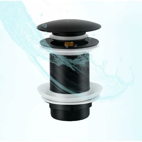 Bonde de Vidange Sans Trop Plein, Bonde de Lavabo Noir Sans Trop Plein, Bonde Chromé Pop-Up Grande Surface, Vidage de Lavabo Sans Trop-plein Noir, Pop Up Automatique,Sans Trop Plein (1/5)