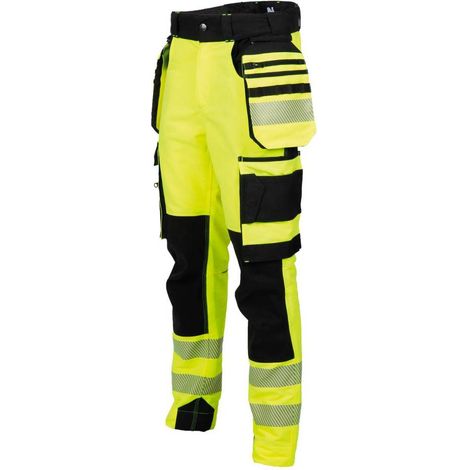Pantalon de Travail Haute Visibilité Rocket - Taille 38 - Jaune Fluo - Résistant et Confortable - D-Work