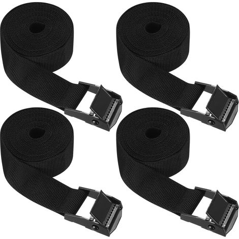 Set mit 4 schwarzen Spanngurten, 25 mm x 2 m, verstellbare Befestigungsgurte mit Schnalle, für Fahrradträger, Autos, Motorräder, Camping, Gepäck (1/5)