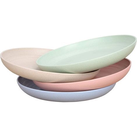 Assiettes en paille de blé incassables - Ensemble d'assiettes réutilisables - Passe au lave-vaisselle et au micro-ondes - Parfait pour la vaisselle - Sain pour les enfants, les enfants et les adultes, (1/5)