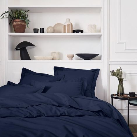Housse de couette Percale de Coton Bleu nuit 240 x 260 cm (1/2)