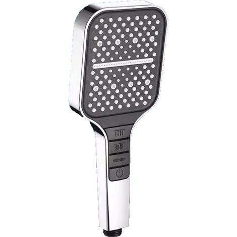 Pommeau de douche économique en eau, 7 jets, effet pluie avec bouton d'arrêt, réglage à une main et buse en silicone anti-blocage, grand pommeau de douche, pression accrue (1/5)