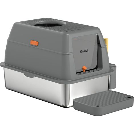 Lettiera chiusa per gatti 60 x 40 x 38 cm antiodore antidispersione moderna ed essenziale in acciaio inox grigio scuro 210007814