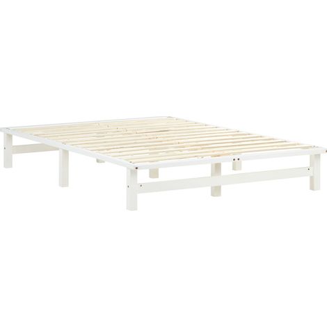 Letto design Pallet con rete a doghe 140x200 cm in legno massello bianco LIT06240