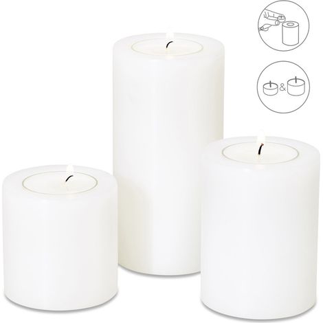 Lot de 3 Bougies Chauffe-Plat Permanentes Aspect Cire Hauteurs 6 8 10 et 11 cm - PANGIVO (1/2)