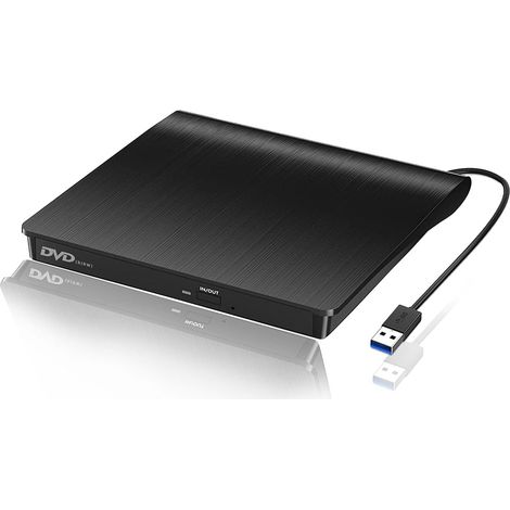 Lecteur CD/DVD Externe pour PC, USB 3.0 Graveur DVD Externe Optique Portable CD/DVD -/+RW Drive, Mince DVD Player Transmission Rapide Câble USB Intégrée pour Windows/MacOS/Laptop/Desktops (1/5)