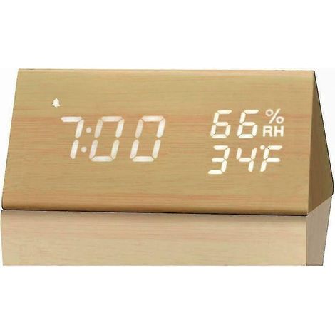Wecker aus Holz mit LED-Beleuchtung, Digitalanzeige, 3 Weckzeiten und Temperatursensor (Braun) (1/5)