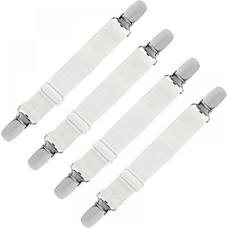 Elastischer Bettlakenhalter, verstellbarer Befestigungsgurt für Bettlaken, Sofas, Bügelbrettbezüge (weiß, 4er-Pack), ausziehbar bis zu 60 cm. FLITI (1/4)