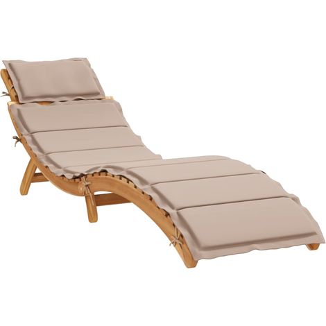 Chaise longue  Transat  Bain de soleil avec coussin taupe bois d'acacia solide (1/5)