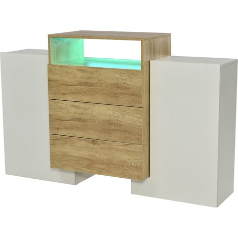 Aparador moderno de MDF 140 cm blanco brillo y color madera con LED multicolor (1/5)