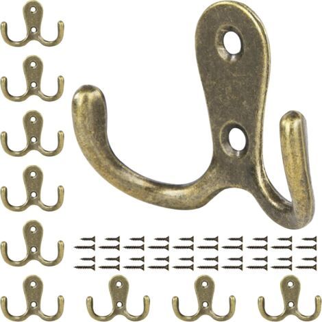 Patères doubles, porte-manteaux avec vis, crochets muraux pour salle de bain et cuisine, lot de 10, bronze