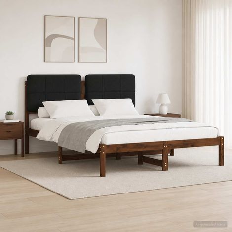 vidaXL Letto con Testiera Rivestita Marrone scuro e Nero 140 x 200 cm (1/5)