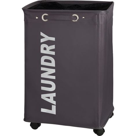 WENKO Wäschesammler Quadro Grau, Wäschekorb, 79 l, Grau, Polyester dunkelgrau, Polypropylen schwarz, Fiberglas schwarz