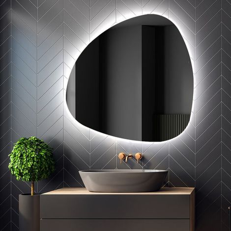 Miroir lumineux de salle de bain 54x54 cm – Lumière LED 7000K – Blanc froid – Design asymétrique moderne - JAJ221 (1/5)