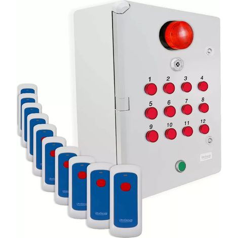 Système d'identification d'alerte sans-fil 900m - 10 boutons mobiles / Sirène / Flash / LEDs / Bouton d'arrêt (DA600+)