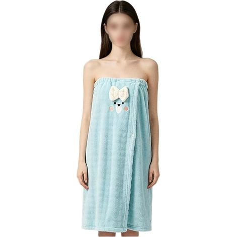 Serviette enveloppante pour femme avec fermeture à bouton-pression Serviette enveloppante pour femme (bleu) Polaire corail épaisse, absorption supérieure, technologie de séchage rapide, confort après (1/5)