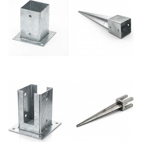 Lot de 4 ancres sur platine rainurées galvanisées 91 × 91 × 150 mm - Épaisseur 2 mm - Support de poteau à visser (1/5)