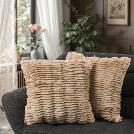Paco Home 2er Set Dekokissen Kissenbezug Deko Wohnzimmer Sofakissen Kissen Kissenhülle Beige, 2pcs-Set
