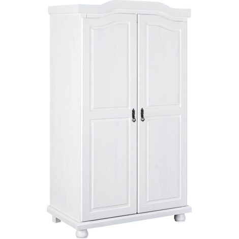 Altobuy – Armoire 2 portes penderie en pin massif vernis blanc – Dimensions 104 x 56 x H180 cm – 4 tablettes pour rangement optimal