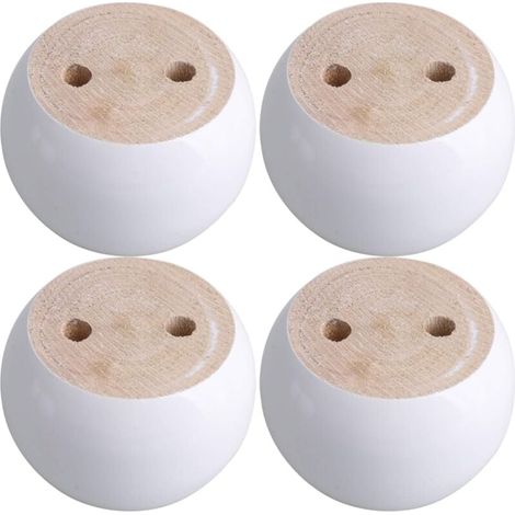 Juego de 4 patas de mueble redondas en eucalipto blanco 8 x 8 x 5 cm Puede soportar un peso aproximado de 100 kg (1/5)