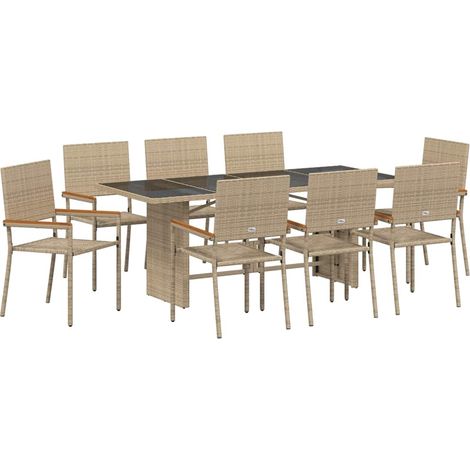 Maison Exclusive - Conjunto de Comedor de Jardín 9 uds. Beige rat (1/5)