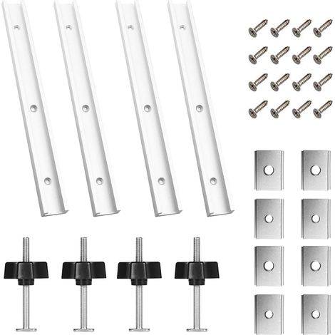Lot de 4 Rail de Guidage Scie Sur Table, Rails Aluminium T Track de 400 mm, M8, M6 Rail en T Avec Accessoires Complets pour Outil de Travail du Bois (1/5)