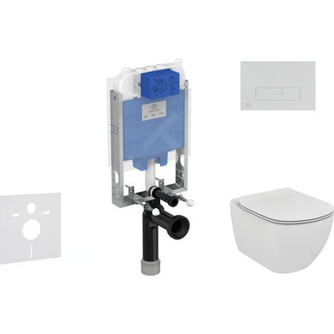 Ideal Standard ProSys - Ensemble pour WC suspendu, cuvette et abattant Tesi, Plaque de déclenchement Oleas M2, Rimless, SoftClose, chrome ProSys80M SP81