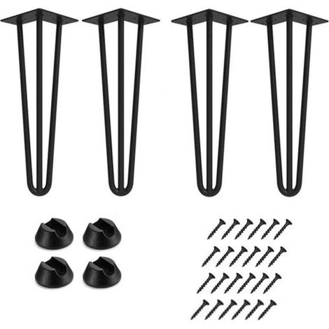 Pieds de Table en Épingle à Cheveux,Lot de 4,Métal Noir,3 Barres,pour Table TV,Table Basse et Armoire (25cm) (1/5)