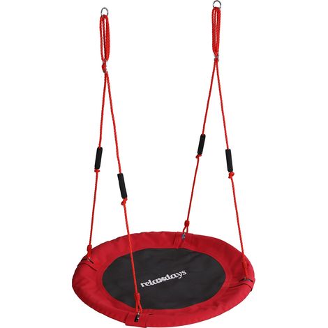 Relaxdays Nestschaukel, runde Hängeschaukel, Schaumstoffgriffe, Kinder, verstellbar, outdoor, Ø: 100 cm, bis 100 kg, rot