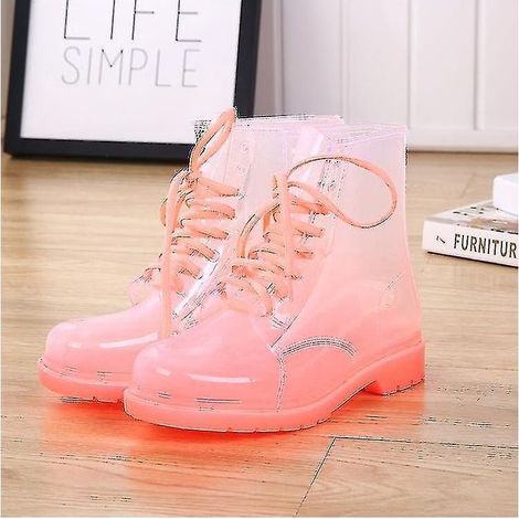 Bottes de pluie pour femme, livraison gratuite, modèle à lacets, imperméables, transparentes, couleur bonbon, pour l'extérieur, pointure 38, rose (1/5)