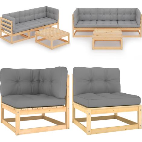 4-tlg. Garten-Lounge-Set mit Kissen Kiefer Massivholz - Garten Lounge Set - Kiefernholzmöbel - Outdoor Möbel - Gartenmöbel - Loungemöbel - Home & Living (1/5)