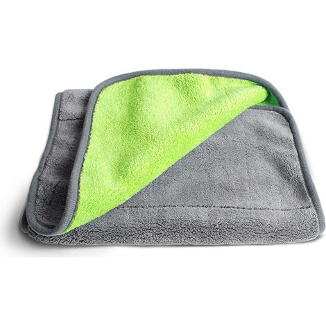 Chiffon microfibre XXL pour entretien de la voiture, intérieur et extérieur, anthracite/vert, 30x70 cm (1/4)