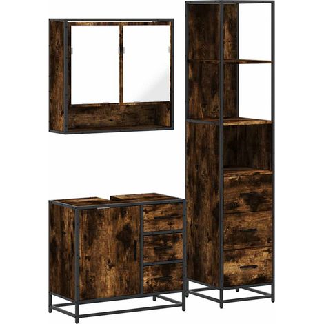 vidaXL Set Mobili da Bagno 3 pz Rovere Fumo in Legno Multistrato (1/5)