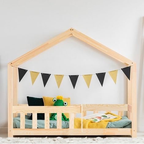 Lit cabane 90x200 sommier inclus Amandine Bois (1/4)