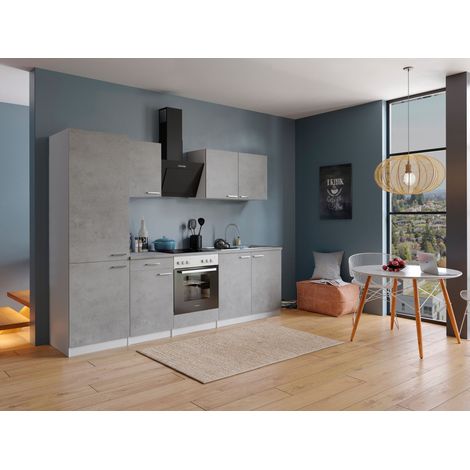 Küche Küchenzeile Küchenblock Einbauküche Weiß Beton Malia 270 cm Respekta
