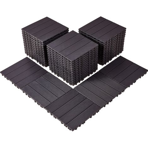 Dalles de Terrasse Emboîtables, Lot de 54, Revêtement de Sol Plastique Imperméable, 300x300 mm, 50166 c㎡, Utilisation par Tous les Temps, pour Porche, Piscine, Balcon, Arrière-cour, Marron Foncé (1/5)