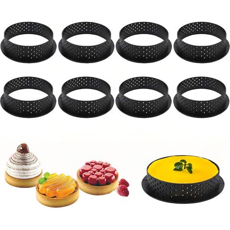 8 Anneaux Moule a Tartelette,Anneau à Tarte perforé 95×20 mm (1/5)