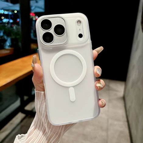 (Blanc, iPhone 16e) Coque de téléphone mate semi-transparente, compatible avec la recharge sans fil magnétique, coque rigide antichoc.