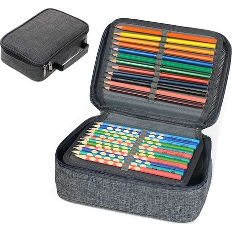 Astuccio multifunzionale, astuccio scolastico, grande capacità, scomparto con 2 alette interne e cerniere, scomparti regolabili, astuccio portatile, impermeabile, grigio, 22x16,5x6,5 cm (1/5)