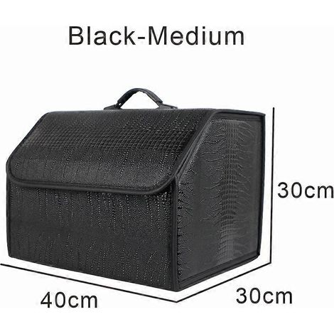 Boîte de rangement pliable pour voiture, organisateur en cuir grain crocodile pour coffre, sac de rangement étanche (Noir - M)