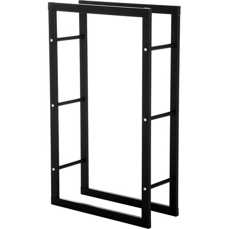 noir, support rangement extérieur jardin patio, cadre acier jusqu'à 100 kg, Étagère bois chauffage métallique 60 x 25 x 100 cm (1/5)