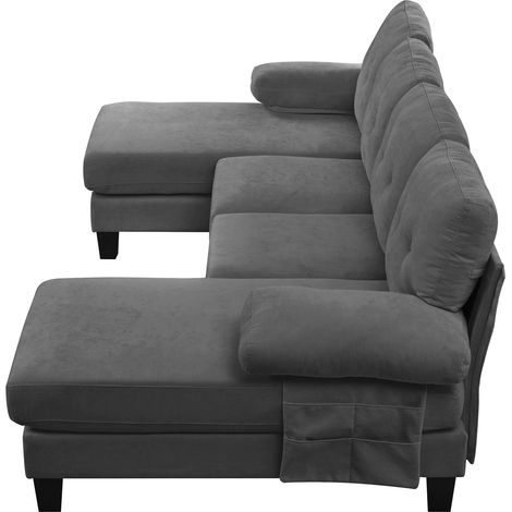 Canapé d'angle chenille modulable avec méridienne sans montage, finition moderne (1/5)