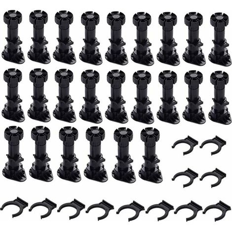 24 Pièces Pieds D\\'Armoire Plastique,Pied de Meuble,Pied Réglable pour Meuble,Noir Pieds de Meuble Plastique avec Clip Fixation Base pour Meubles de Cuisine,Armoire et Canapé (80mm-100 (1/4)