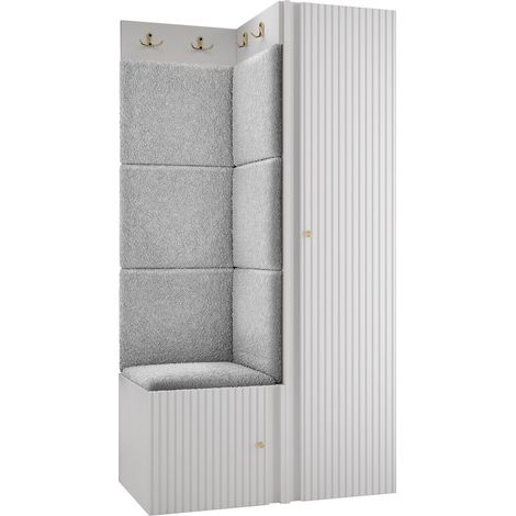 Conjunto para recibidor Hartford 390, Blanco, 186x82x46cm, Aglomerado laminado, Tapiz, Colocada, Montada en la pared