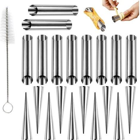 Lot de 21 moules à cannoli en acier inoxydable - Tubes à cannoli - Moule à croissant et rouleaux à crème - Moules à pâtisserie avec brosse de nettoyage - Accessoires de cuisson pour cannoli (1/5)