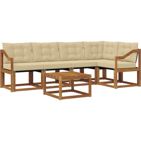 Outdoor Sofa Set with Cushion 6 pcs Natural and Beige vidaXL