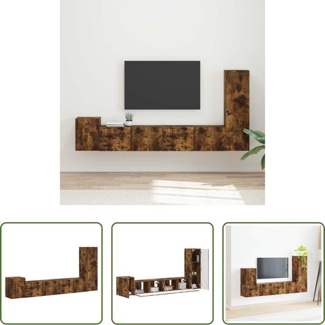vidaXL Rangement salon - Ensemble meuble TV 3 pcs Chêne fumé Bois d'ingénierie (1/5)