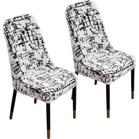 Housses de chaise extensibles motif abstrait noir et blanc lot de 2 (1/5)