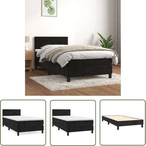 The Living Store Boxspringbett mit Matratze Schwarz 80x200 cm Samt - Samtbett - Boxspringbett - Doppelbett - Schlafzimmermöbel - Luxusbett (1/5)